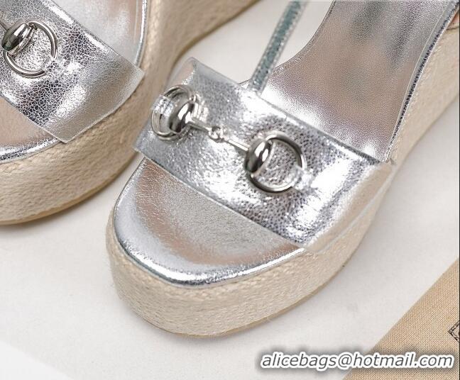 Good Product Gucci Calfskin Wedge Sandals 13cm 071418 Silver 2021