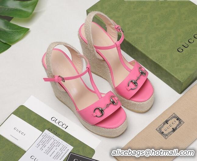 Fashion Gucci Calfskin Wedge Sandals 13cm 071418 Pink 2021