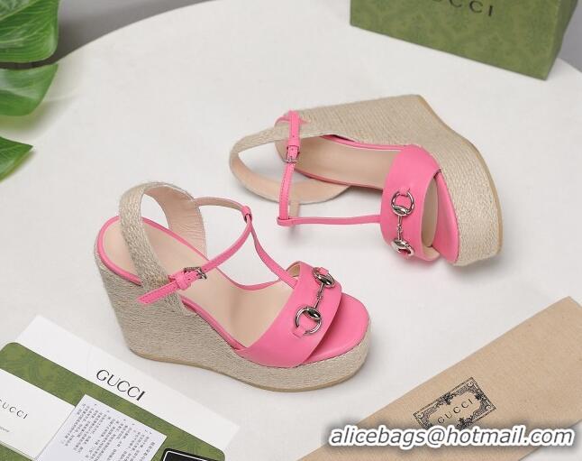 Fashion Gucci Calfskin Wedge Sandals 13cm 071418 Pink 2021