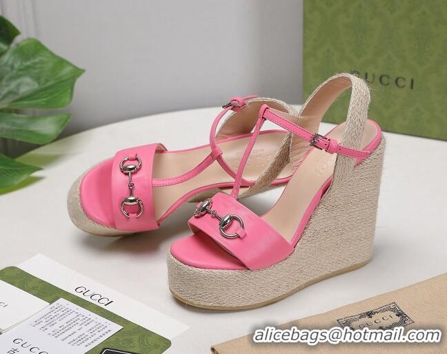 Fashion Gucci Calfskin Wedge Sandals 13cm 071418 Pink 2021