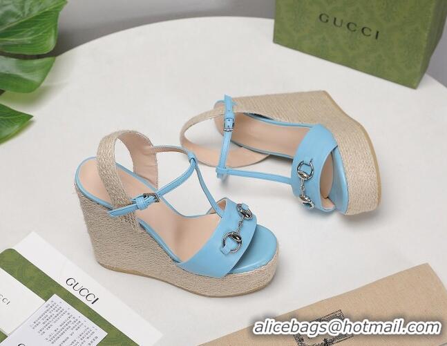 Grade Design Gucci Calfskin Wedge Sandals 13cm 071418 Blue 2021