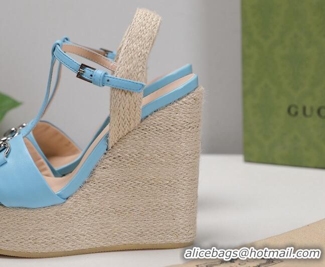 Grade Design Gucci Calfskin Wedge Sandals 13cm 071418 Blue 2021