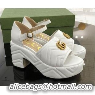 Low Price Gucci Chevron Lambskin Platform Sandals White 9cm 071443