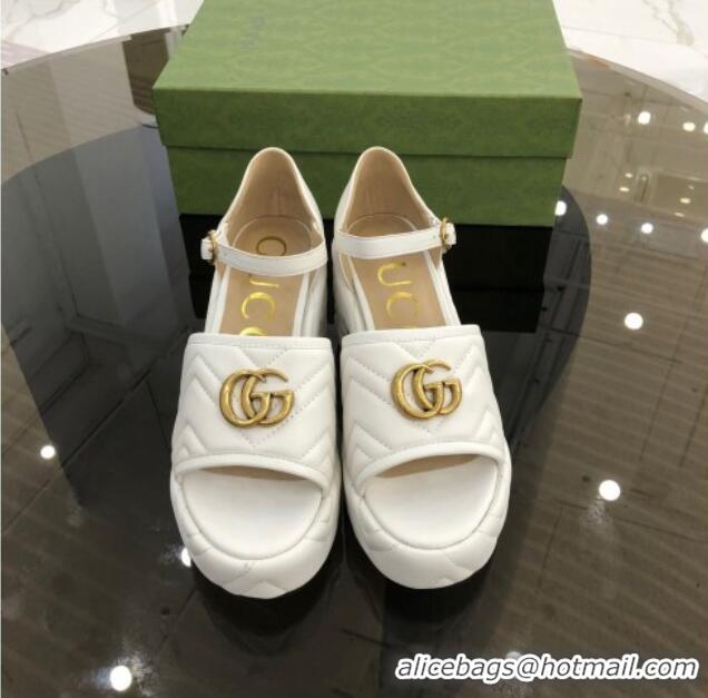 Low Price Gucci Chevron Lambskin Platform Sandals White 9cm 071443