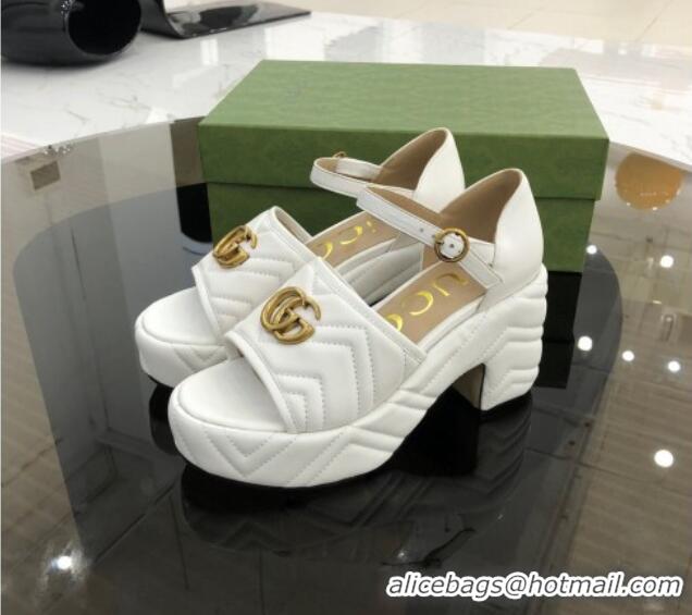 Low Price Gucci Chevron Lambskin Platform Sandals White 9cm 071443