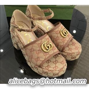 Perfect Gucci GG Canvas Platform Sandals White 9cm 071447 Beige