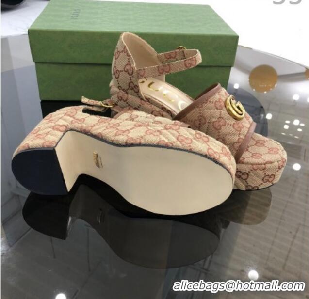 Perfect Gucci GG Canvas Platform Sandals White 9cm 071447 Beige