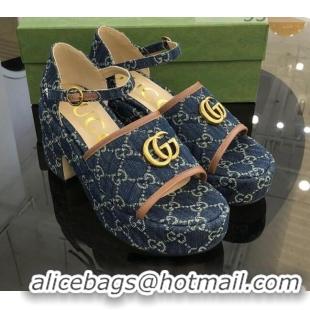 Top Quality Gucci GG Denim Platform Sandals Blue 9cm 071448