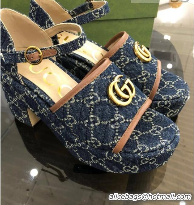 Top Quality Gucci GG Denim Platform Sandals Blue 9cm 071448