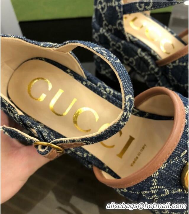 Top Quality Gucci GG Denim Platform Sandals Blue 9cm 071448