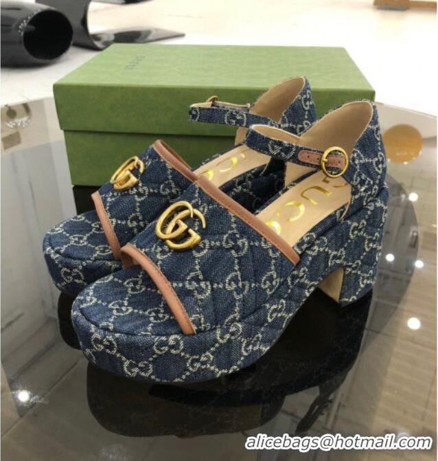 Top Quality Gucci GG Denim Platform Sandals Blue 9cm 071448