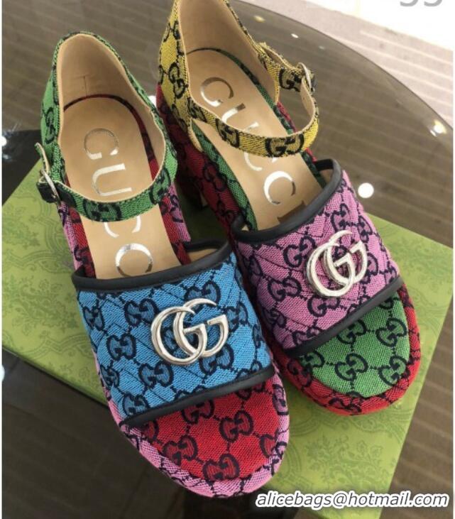 Discount Gucci GG Multicolor Canvas Platform Sandals Multico 9cm 071449