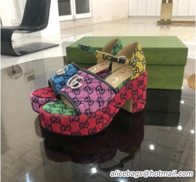 Discount Gucci GG Multicolor Canvas Platform Sandals Multico 9cm 071449