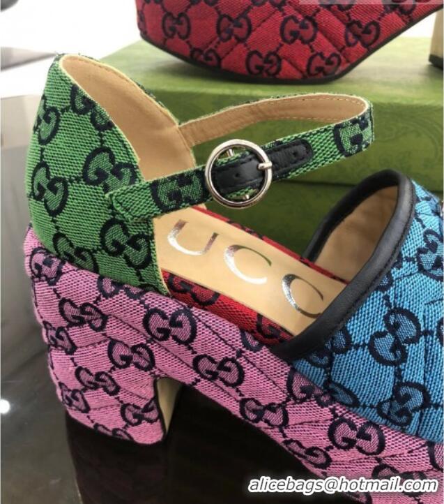 Discount Gucci GG Multicolor Canvas Platform Sandals Multico 9cm 071449