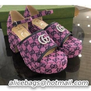 Top Quality Gucci GG Multicolor Canvas Platform Sandals 9cm 071449 Pink