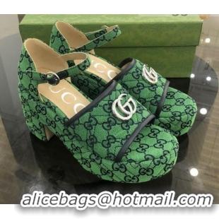 Low Cost Gucci GG Multicolor Canvas Platform Sandals 9cm 071449 Green