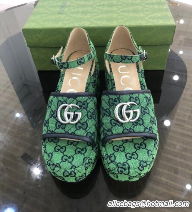 Low Cost Gucci GG Multicolor Canvas Platform Sandals 9cm 071449 Green