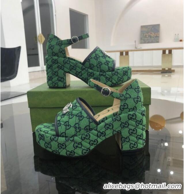 Low Cost Gucci GG Multicolor Canvas Platform Sandals 9cm 071449 Green