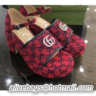 Best Price Gucci Chevron Lambskin Platform Sandals 071453 Red