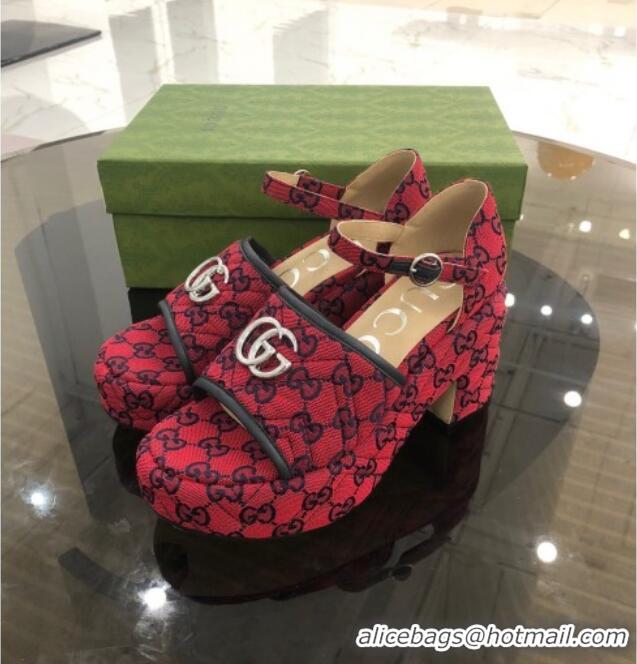 Best Price Gucci Chevron Lambskin Platform Sandals 071453 Red