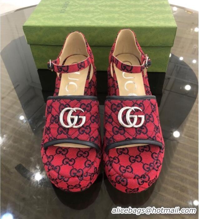 Best Price Gucci Chevron Lambskin Platform Sandals 071453 Red