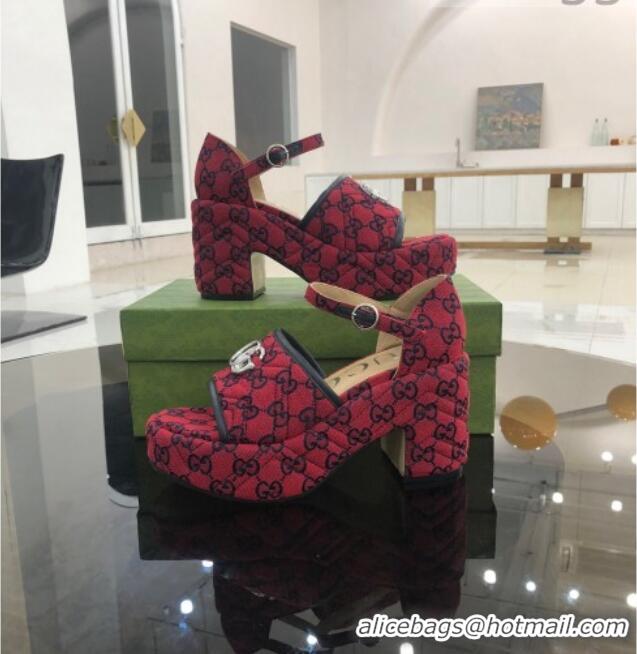 Best Price Gucci Chevron Lambskin Platform Sandals 071453 Red