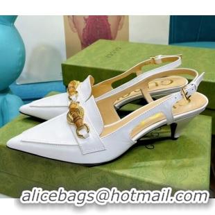 Affordable Price Gucci Lambskin Slingback Pump with Bamboo Horsebit 081038 White 2021