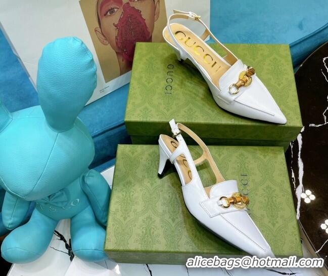 Affordable Price Gucci Lambskin Slingback Pump with Bamboo Horsebit 081038 White 2021