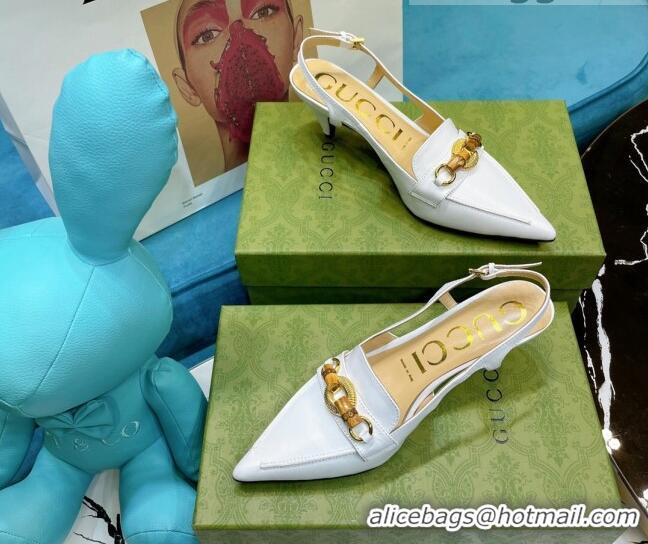 Affordable Price Gucci Lambskin Slingback Pump with Bamboo Horsebit 081038 White 2021