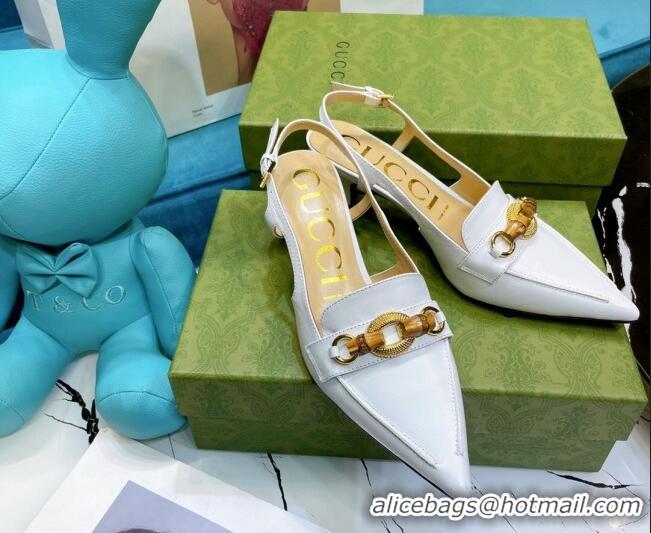 Affordable Price Gucci Lambskin Slingback Pump with Bamboo Horsebit 081038 White 2021