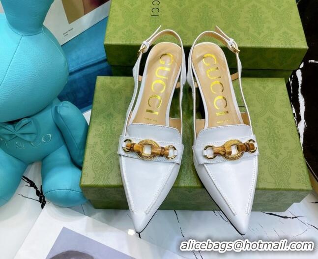 Affordable Price Gucci Lambskin Slingback Pump with Bamboo Horsebit 081038 White 2021