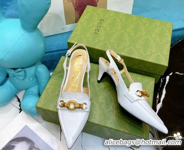 Affordable Price Gucci Lambskin Slingback Pump with Bamboo Horsebit 081038 White 2021