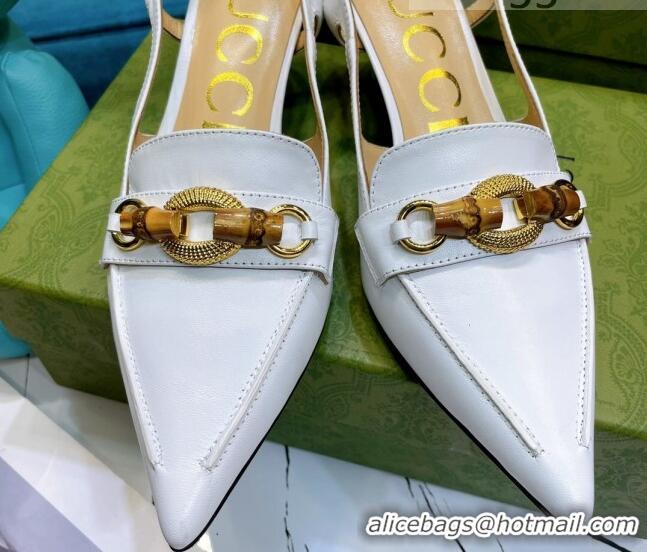 Affordable Price Gucci Lambskin Slingback Pump with Bamboo Horsebit 081038 White 2021