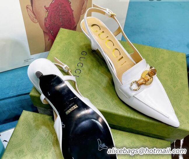 Affordable Price Gucci Lambskin Slingback Pump with Bamboo Horsebit 081038 White 2021