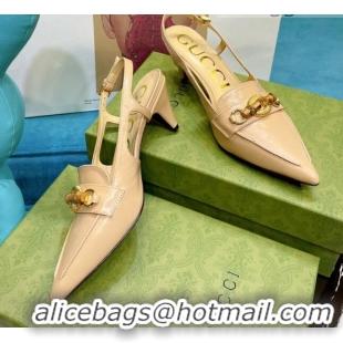 Cute Gucci Lambskin Slingback Pump with Bamboo Horsebit 081038 Apricot 2021