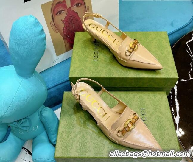 Cute Gucci Lambskin Slingback Pump with Bamboo Horsebit 081038 Apricot 2021