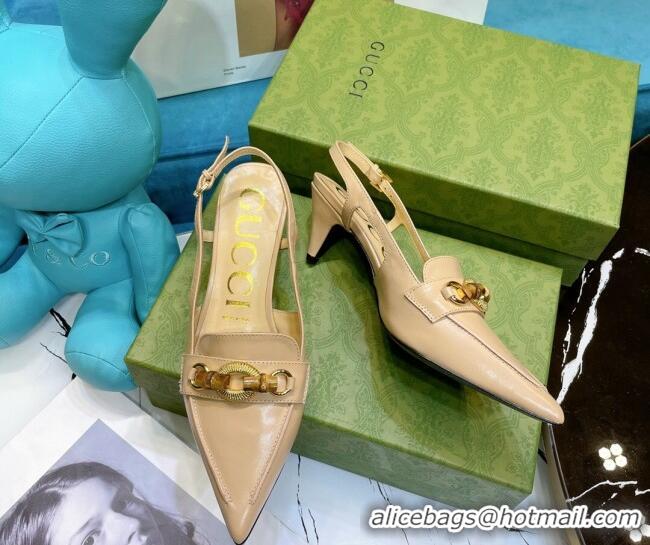 Cute Gucci Lambskin Slingback Pump with Bamboo Horsebit 081038 Apricot 2021