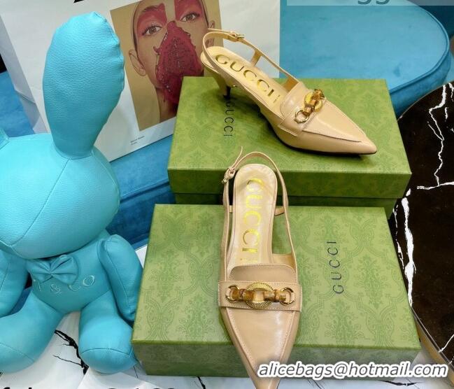 Cute Gucci Lambskin Slingback Pump with Bamboo Horsebit 081038 Apricot 2021