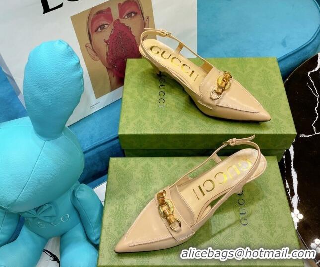 Cute Gucci Lambskin Slingback Pump with Bamboo Horsebit 081038 Apricot 2021