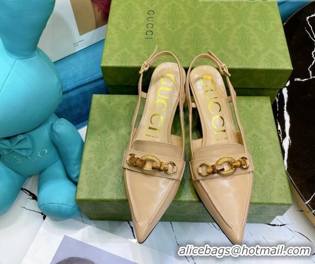 Cute Gucci Lambskin Slingback Pump with Bamboo Horsebit 081038 Apricot 2021