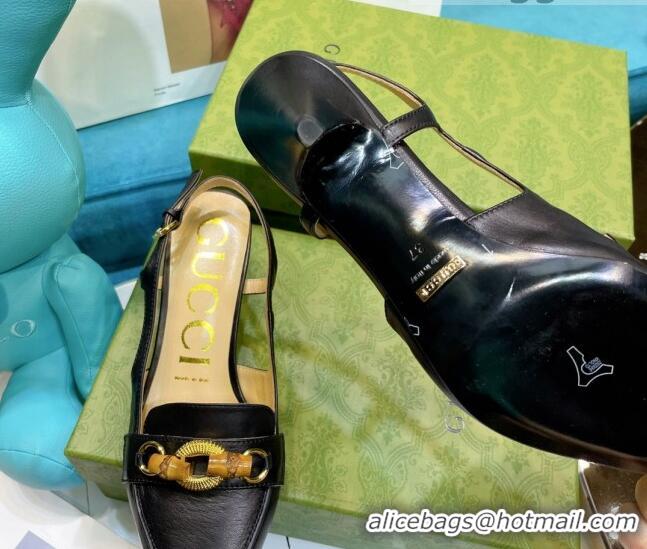 New Design Gucci Lambskin Slingback Pump with Bamboo Horsebit 081038 Black 2021