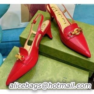 Best Luxury Gucci Lambskin Slingback Pump with Bamboo Horsebit 081038 Red 2021