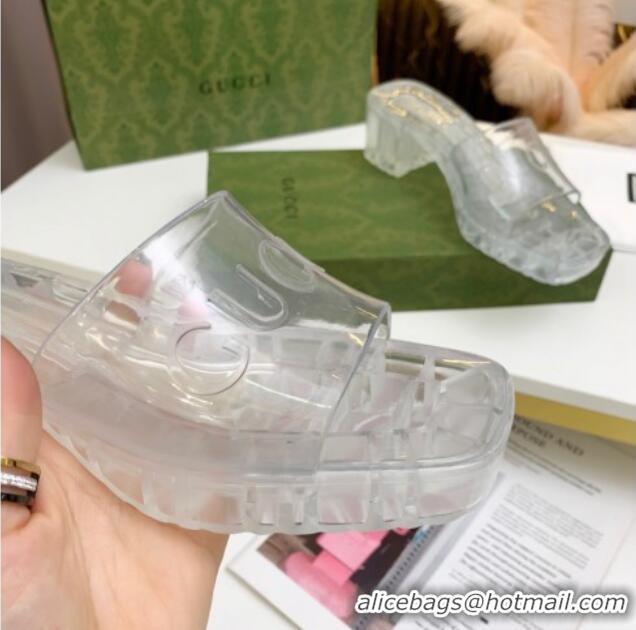 New Style Gucci Transparent Rubber Slide Sandals White 081042