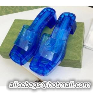 Custom Gucci Transparent Rubber Slide Sandals 081042 Blue