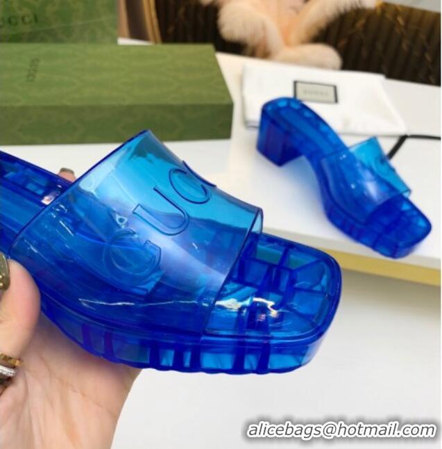 Custom Gucci Transparent Rubber Slide Sandals 081042 Blue