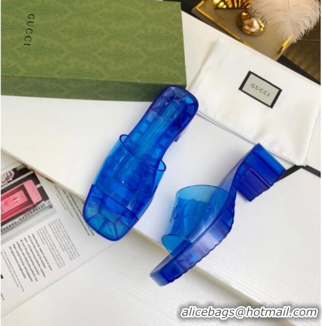 Custom Gucci Transparent Rubber Slide Sandals 081042 Blue