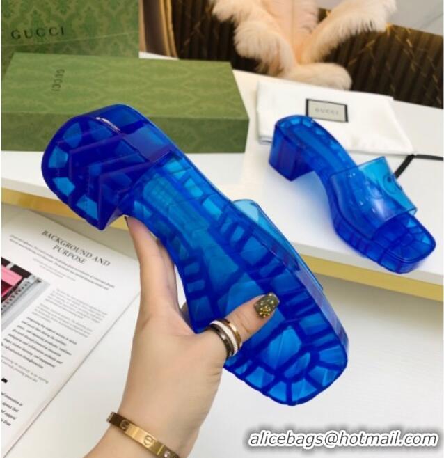 Custom Gucci Transparent Rubber Slide Sandals 081042 Blue