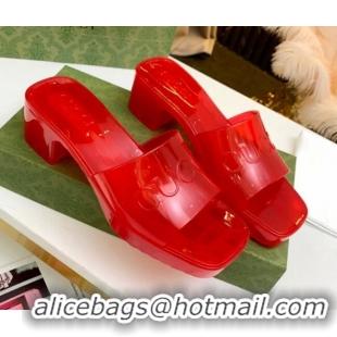 Unique Grade Gucci Transparent Rubber Slide Sandals 081042 Red