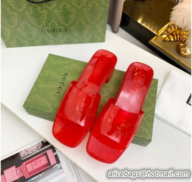 Unique Grade Gucci Transparent Rubber Slide Sandals 081042 Red