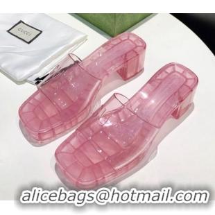 Good Product Gucci Transparent Rubber Slide Sandals 081042 Pink